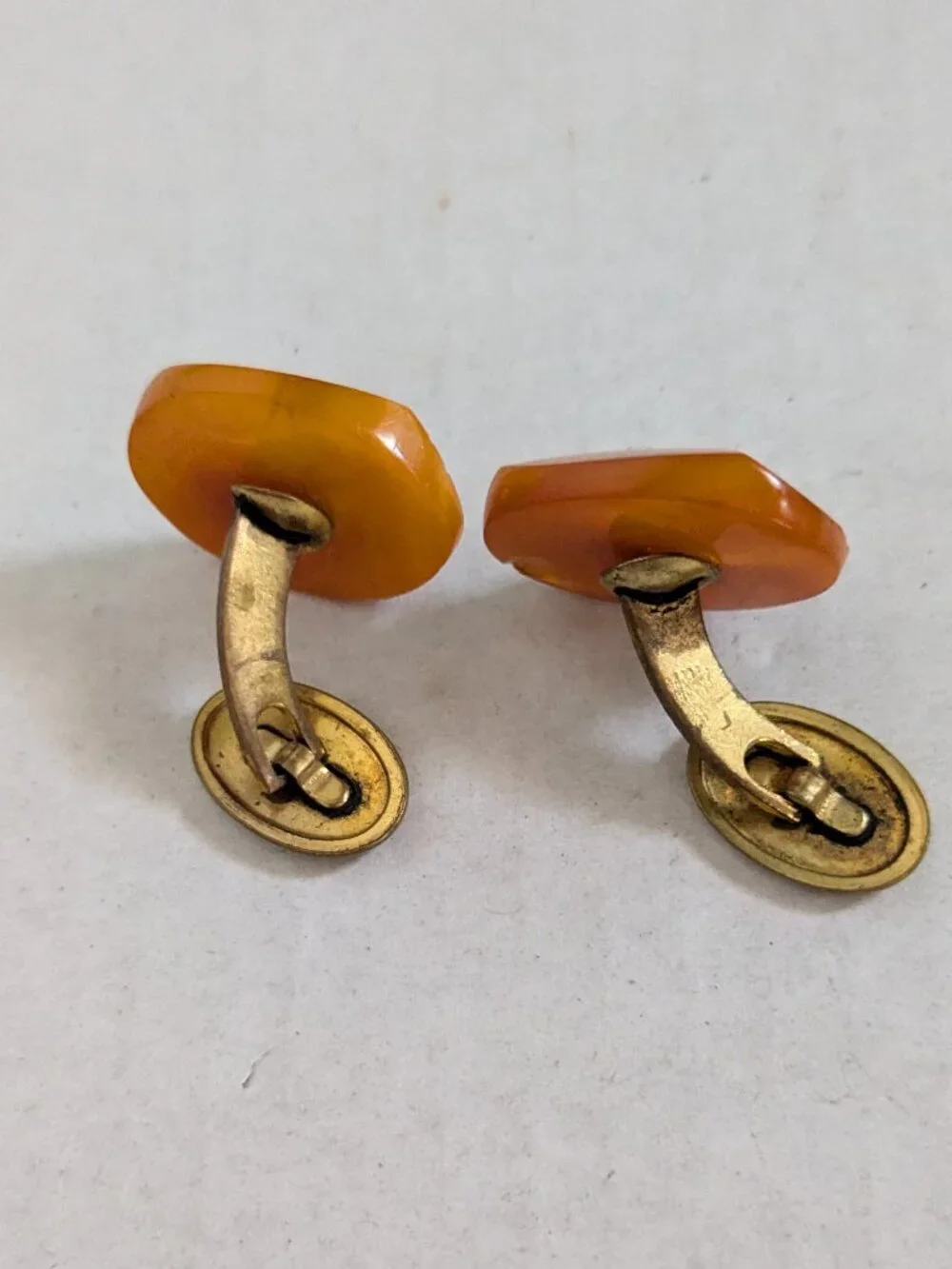 Antique Oval Butterscotch Amber Cuff Links
